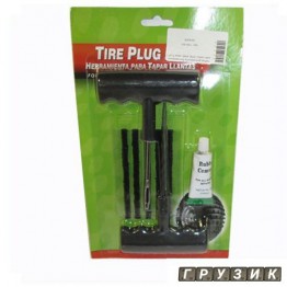 Наборы для ремонта бескамерных шин (шило, игла, клей, 5 черных шнуров) Tire plug kit