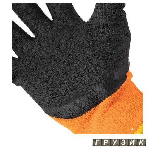 Перчатка оранжевая вязанная акриловая утепленная покрытая черным морщинистым латексом 10 SP-0116 Intertool