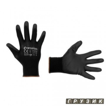 Перчатка трикотажная синтетическая черного цвета с полиуретановым покрытием 10 SP-0169 Intertool