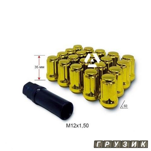 Гайка колесная A211445SD GD M12х1,5х35мм Конус Золотой Хром 20гаек+1 спец.ключ в комплекте