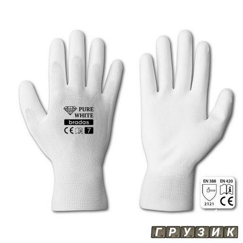 Перчатки защитные Pure White полиуретан размер 7 RWPWH7 Bradas