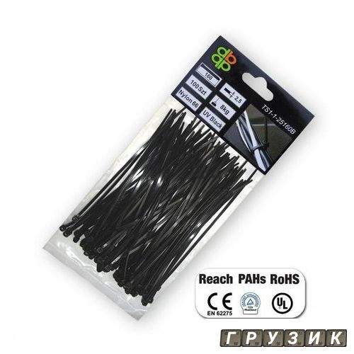 Стяжки кабельные пластиковые UV Black 3,6 x 280 мм (100шт) TS1136280B Bradas