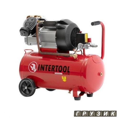 Компрессор 50л 8атм 420л/мин 220В PT-0007 Intertool 3кВт 4HP 2 цилиндра